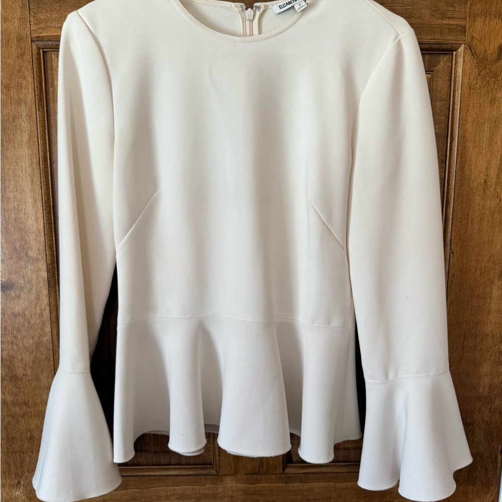 Elizabeth and James Ivory Peplum Top with Bell Sleeves